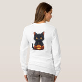 カボチャの中に座る黒猫 Tシャツ (裏面フル)