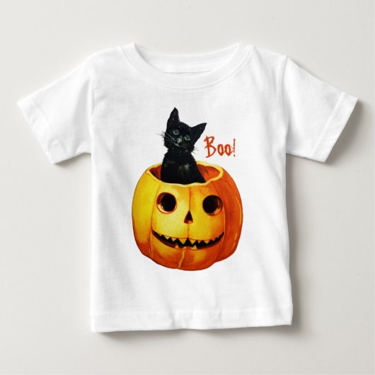 カボチャの中の猫 ハロウィンベビー服 ベビーTシャツ (正面)