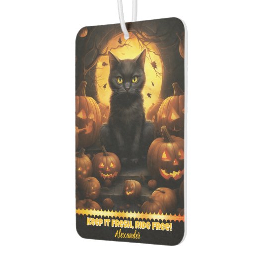 カボチャの中の黒白熱［赤熱］光を放つ猫 カーエアーフレッシュナー (左)