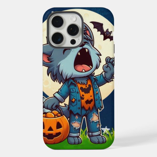 カボチャの人狼の可愛いハウリング怪獣 iPhoneケース (裏面)