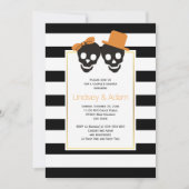 カボチャの代わりに骸骨のカップルが登場するハロウィンの結婚式前パーティー 招待状 (正面)