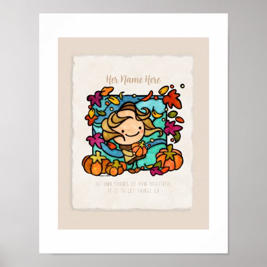 カボチャの冬の秋でカワイガールをパーソナライズ ポスター (正面)