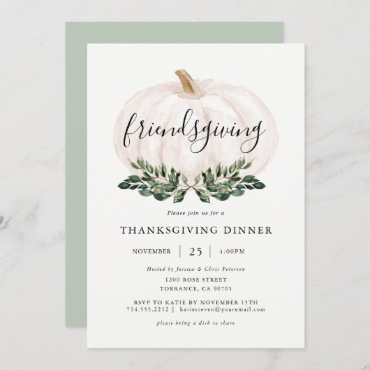 カボチャの友情と感謝祭ディナー 招待状 (正面/裏面)