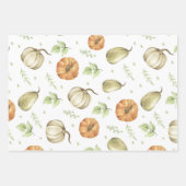 カボチャの収穫と紅葉の水色 ラッピングペーパーシート (正面)