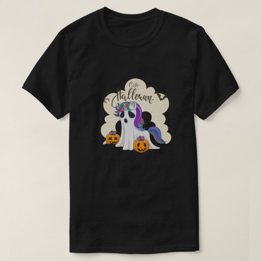 カボチャの可愛いハロウィンユニコーン Tシャツ (デザイン正面)