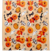 カボチャの可愛いハロウィーンパターン,幽霊 シャワーカーテン (正面)