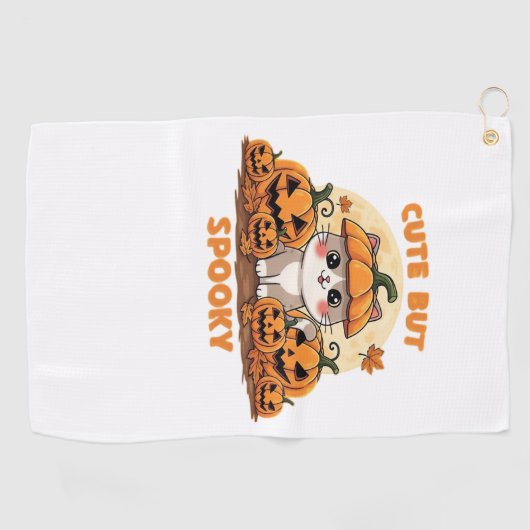 カボチャの可愛いハロウィーン猫 – かわいい不気味F ゴルフタオル (横)