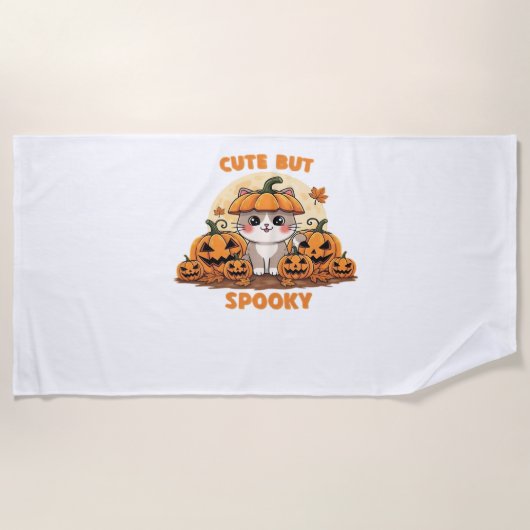 カボチャの可愛いハロウィーン猫 – かわいい不気味F ビーチタオル (正面)