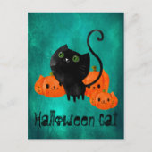 カボチャの可愛いハロウィーン猫 ポストカード (正面)