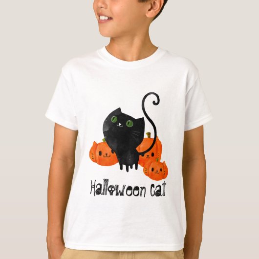 カボチャの可愛いハロウィーン猫 Tシャツ (正面)