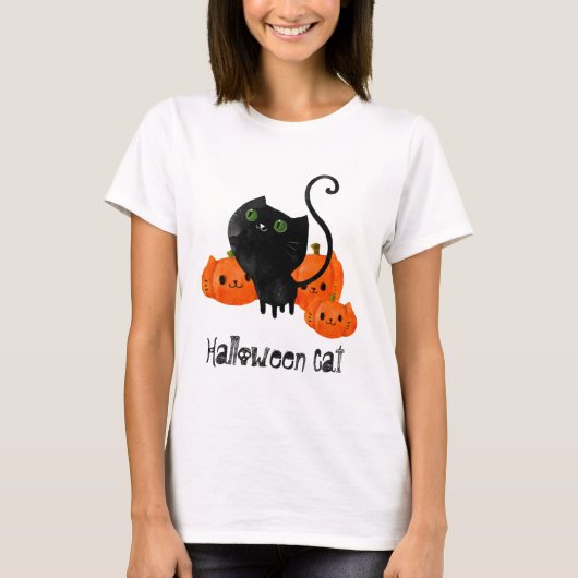 カボチャの可愛いハロウィーン猫 Tシャツ (正面)
