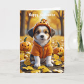 カボチャの可愛い子犬ハロウィーン愛犬家 カード (正面)