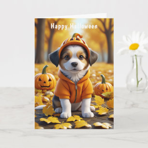 カボチャの可愛い子犬ハロウィーン愛犬家 カード