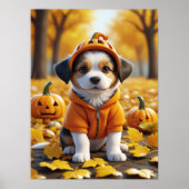 カボチャの可愛い子犬ハロウィーン愛犬家 ポスター (正面)