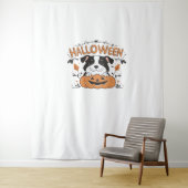カボチャの可愛い子犬 – ハロウィーンドッグイラストレーション タペストリー (インサイチュ)