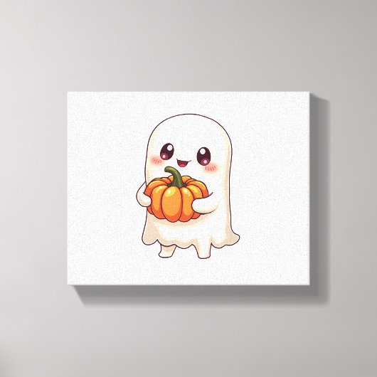 カボチャの可愛い幽霊 – 面白いハロウィーン キャンバスプリント (正面)