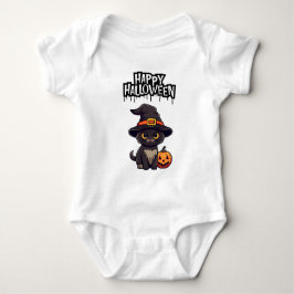 カボチャの可愛い怖い黒猫ハロウィーンのカボチャのちょうちん ベビーボディスーツ