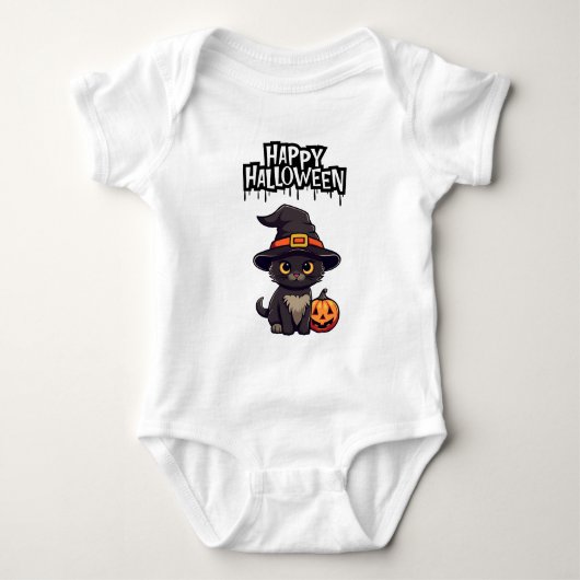 カボチャの可愛い怖い黒猫ハロウィーンのカボチャのちょうちん ベビーボディスーツ (正面)