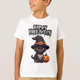 カボチャの可愛い怖い黒猫ハロウィーンのカボチャのちょうちん Tシャツ