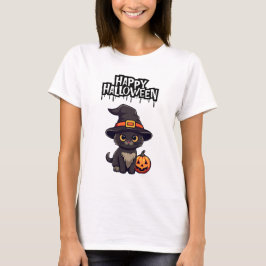 カボチャの可愛い怖い黒猫ハロウィーンのカボチャのちょうちん Tシャツ