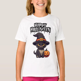 カボチャの可愛い怖い黒猫ハロウィーンのカボチャのちょうちん Tシャツ