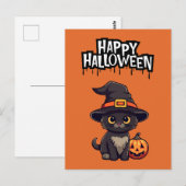 カボチャの可愛い黒猫ハロウィーンのカボチャのちょうちん ポストカード (正面/裏面)