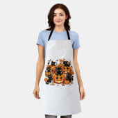 カボチャの可愛い黒猫ハロウィーンナイトアートバー エプロン (着用した状態)