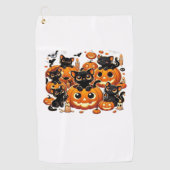 カボチャの可愛い黒猫ハロウィーンナイトアートバー ゴルフタオル (正面)