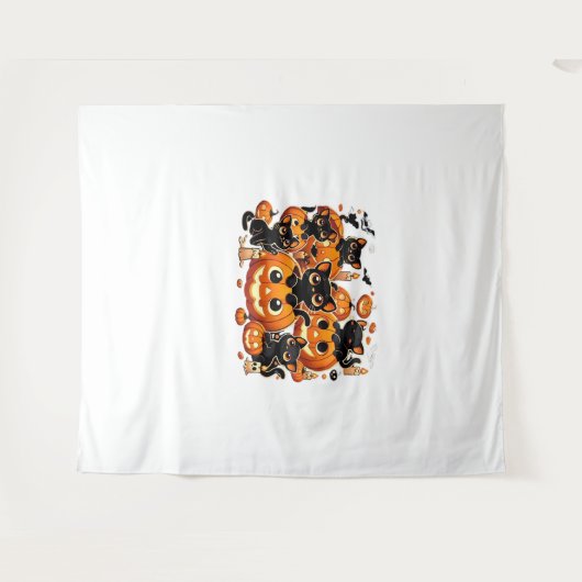 カボチャの可愛い黒猫ハロウィーンナイトアートバー タペストリー (正面(横))