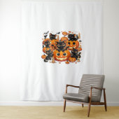 カボチャの可愛い黒猫ハロウィーンナイトアートバー タペストリー (インサイチュ)
