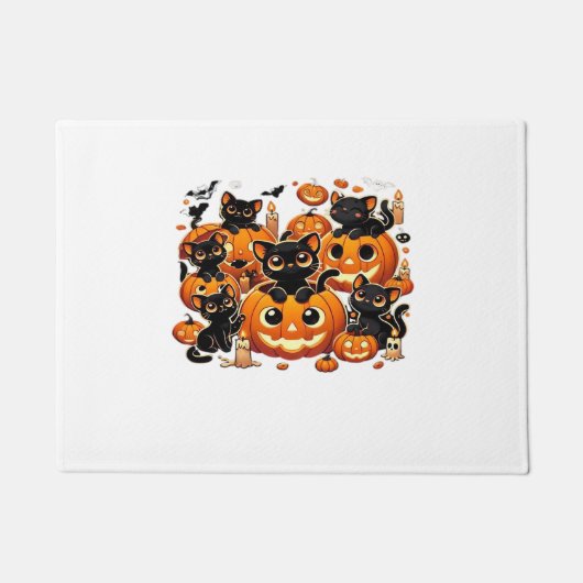 カボチャの可愛い黒猫ハロウィーンナイトアートバー ドアマット (正面)