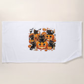 カボチャの可愛い黒猫ハロウィーンナイトアートバー ビーチタオル (正面)