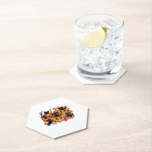 カボチャの可愛い黒猫ハロウィーンナイトアートバー ペーパーコースター (インサイチュ)