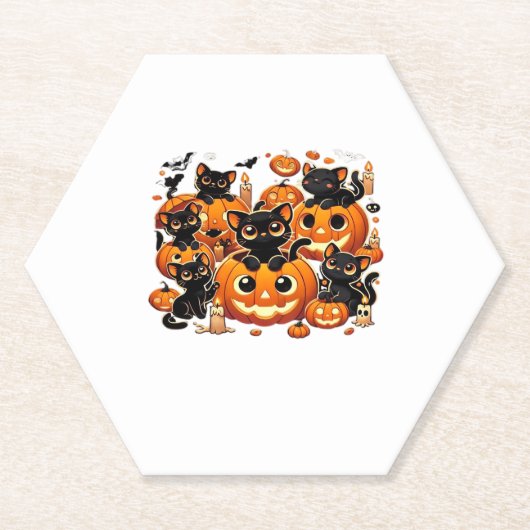 カボチャの可愛い黒猫ハロウィーンナイトアートバー ペーパーコースター (正面)