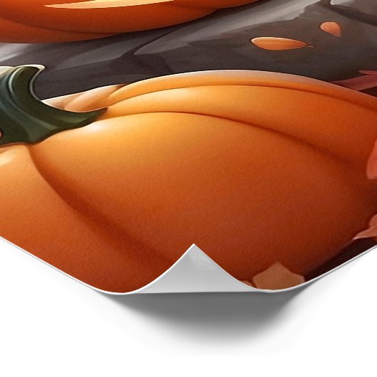 カボチャの壁ポスター付きハロウィン猫 ポスター (角)