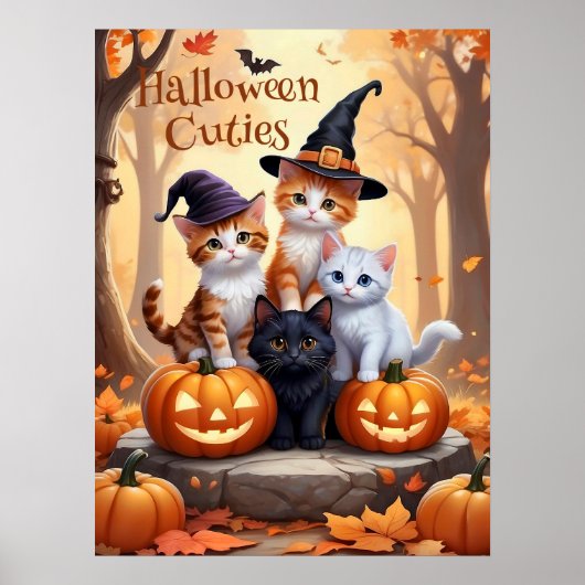 カボチャの壁ポスター付きハロウィン猫 ポスター (正面)