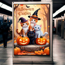 カボチャの壁ポスター付きハロウィン猫