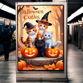 カボチャの壁ポスター付きハロウィン猫 ポスター