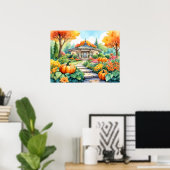 カボチャの壁ポスター付き秋のガーデンハウス ポスター (ホームオフィス)