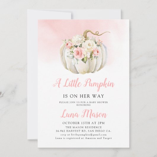 カボチャの女の子の赤ちゃんシャワー 招待状 (正面)