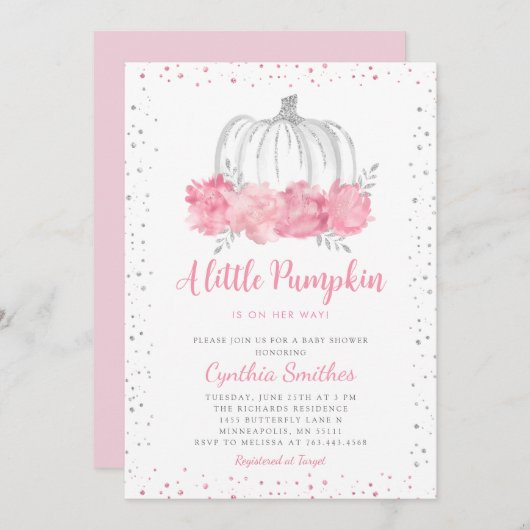 カボチャの女の子の赤ちゃんシャワー 招待状 (正面/裏面)