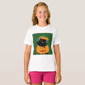 カボチャの女の子Tシャツを着た黒猫 Tシャツ (正面フル)