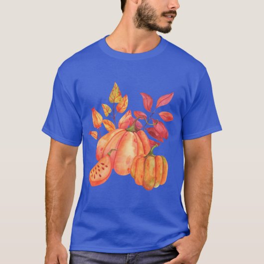 カボチャの実りと紅葉のオーバーサイズ Tシャツ (正面)