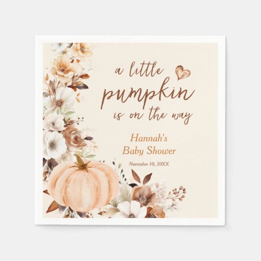 カボチャの小さなフローラの赤ちゃんシャワー スタンダードカクテルナプキン (正面)