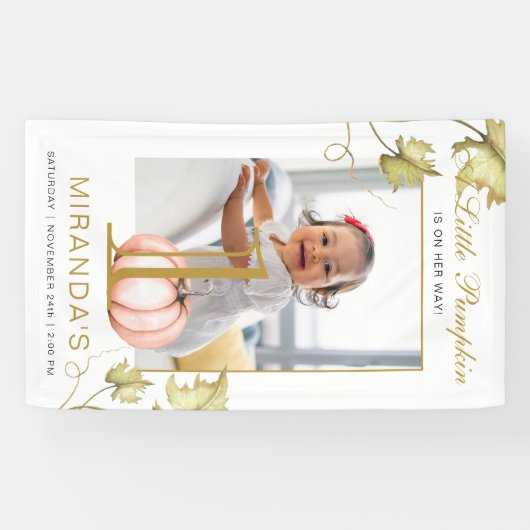 カボチャの小さな写真の最初の誕生日パーティー 横断幕 (横)