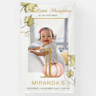 カボチャの小さな写真の最初の誕生日パーティー 横断幕
