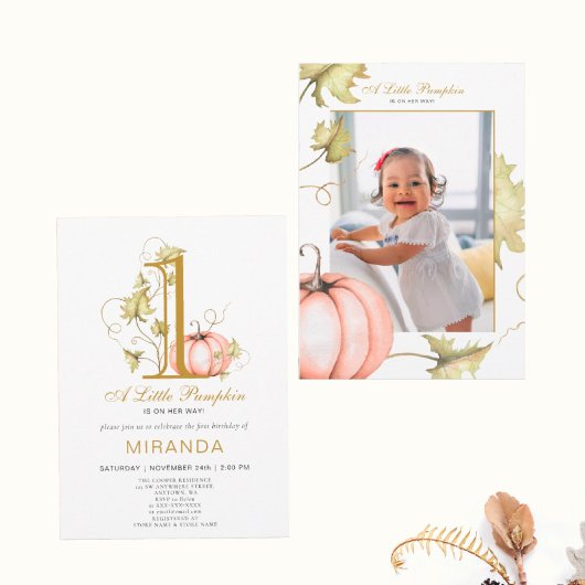 カボチャの小さな写真1歳の誕生日 招待状