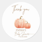 カボチャの小さな秋男女兼用の赤ちゃんシャワー ラウンドシール (正面)