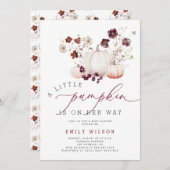 カボチャの小さな秋男女兼用の赤ちゃんシャワー 招待状 (正面/裏面)