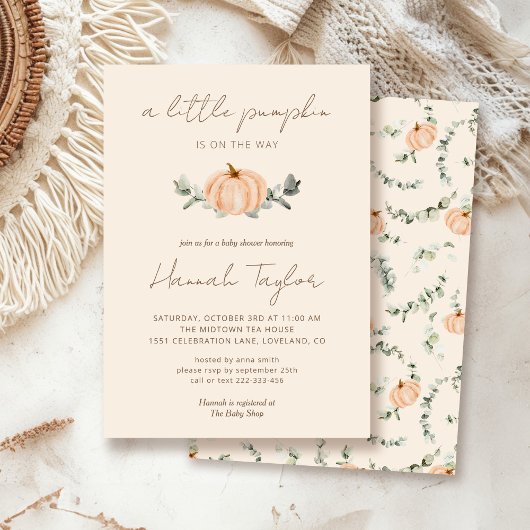 カボチャの小さな秋男女兼用の赤ちゃんシャワー 招待状